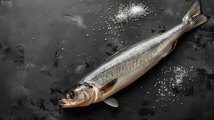  A fish floating on water with a pinch of salt beside it - obrazy, fototapety, plakaty