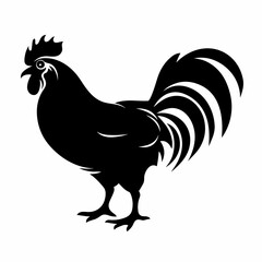 Chicken black icon on white background. Rooster silhouette