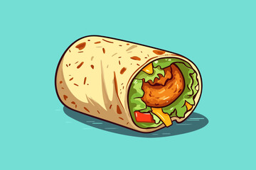 Chicken tortilla wrap hand-drawn illustration. Chicken wrap. Vector doodle style cartoon illustration