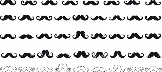 Black mustache icon on white, mustache vector for trendy hipster style design element, perfect mustache for modern, masculine, and vintage fashion