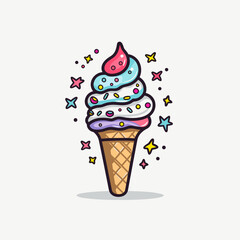 Ice cream hand-drawn comic illustration. Ice cream. Vector doodle style cartoon illustration