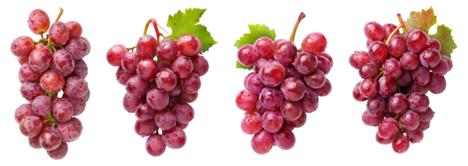 Bunch of ripe red grapes isolated on transparent background.
