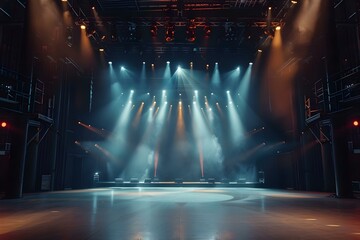 Live Theatrical Performance with Rigging, Lighting, and PA Systems in a Venue. Concept Theatrical Performance, Rigging, Lighting, Audio Systems, Venue Settings - obrazy, fototapety, plakaty