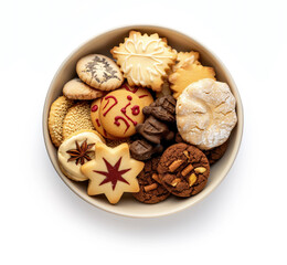 Fototapeta na wymiar Christmas Cookies in a Bowl, isolated on white background