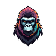 a gorilla head on a transparent background, vibrant colors smooth gradients, 