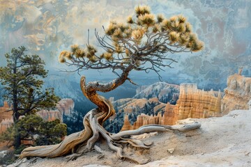 Limber pine overlooking the hoodoos of beautiful Bryce Canyon National Park, Utah, USA