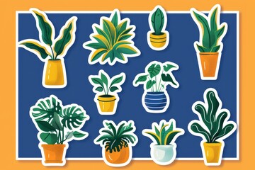 Fototapeta na wymiar Stickers of plants in pots on an isolated background. Eco concept