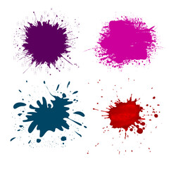 Ink drops and splashes. Blotter stains, paint splatters and ink splatters. Artistic dirty grunge abstract dotted vector set. Illustration colorful drip splash, dirty ink blots