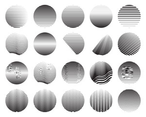 Line fade pattern set. Faded halftone black lines. Fading linear gradient. Vector isolated round shape pattern on white background. Degraded fades stripe, smooth, thin, curved lines.