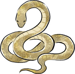 水彩で描いた金色のヘビのイラスト