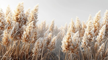  A lush field of tall grass dotted with many white blooms and a gray backdrop