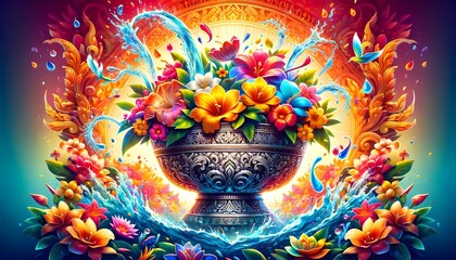 Exquisite Floral Fantasy Art with Water Motifs generative AI