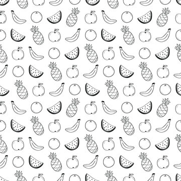 Hand Drawn Seamless Pattern Topical Fruits