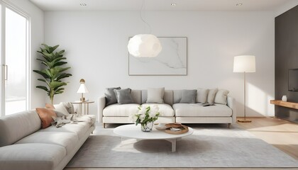 bright and inviting modern living room, where simplicity meets elegance - obrazy, fototapety, plakaty