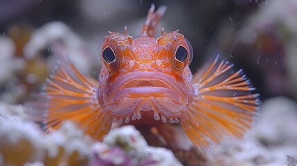   a fish on a coral within a sea anemone with its eyes wide open