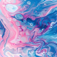 Fototapeta premium Vibrant abstract marbling oil acrylic paint background in pink and blue colors with a liquid fluid texture, ideal for wallpaper or artistic projects.