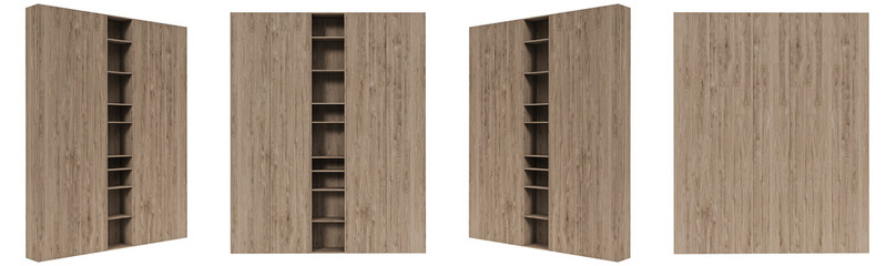 Wooden beige Modern cabinet set isolated on white background. Furniture collection. Closet or wardrobe design element. 