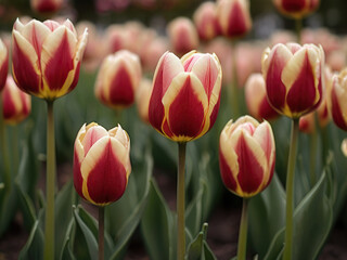 Fototapeta premium Lots of red and yellow tulips