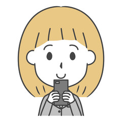 スマートフォンを見ているスーツ姿の女性　上半身　イラスト