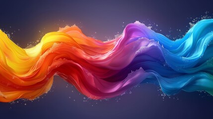  A colorful wave with blue background, bottom-right bubbles - obrazy, fototapety, plakaty