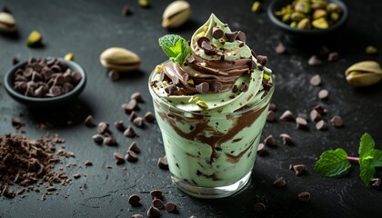 chocolate mousse dessert with mint