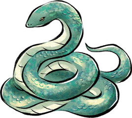 水彩で描いた緑色のヘビのイラスト