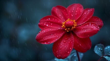  Red flower droplets, dark blue background