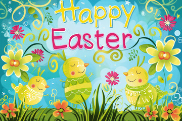 Festive clip art with "Happy Easter" phrase