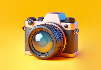Professional camera isolated on yellow background 3D illustration
