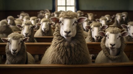 Sheep in a classroom - obrazy, fototapety, plakaty