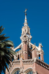 Detail of the modernist main facade of the Sant Pau hospital in Barcelona (Spain)