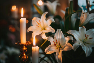 Easter traditions' symbolism - candles, church bells, crosses, and lilies