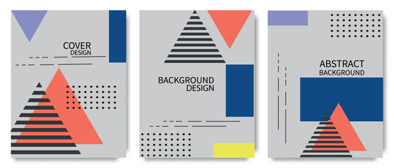 Vector set of modern abstract geometric cover backgrounds with simple shapes in a minimal trendy style. Colorful background, vector illustration.
