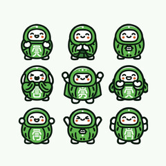 Cute Green Daruma Cartoon Vector Art Design