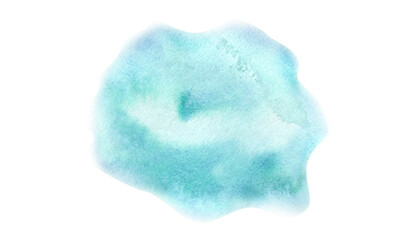 Turquoise abstract texture isolated on white. Cloud, sky. Strokes of paint. Brushed painted background. Aquarelle splash. Watercolor illustration for card, greeting backgrounds