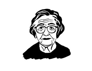 Grandmother Faces of people different nationalities and ages drawn with black outline. Society doodle vector illustration

