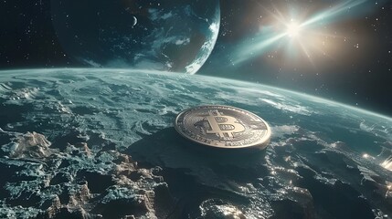 bitcoin in space, Cryptocurrency investment - obrazy, fototapety, plakaty