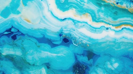 Closeup of polished marbled abstract turquoise agate crystal natural quartz healing stone marble texture