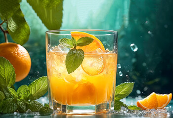 Glass of orange juice outdoors
