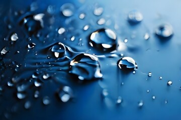 Water drops on blue background, top view Generative AI