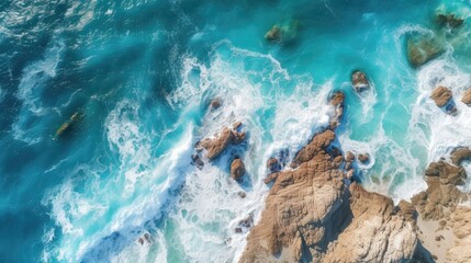 Coast as a background from top view. Turquoise water background