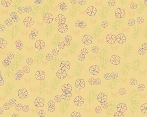 Yellow floral simple pattern background with flowers and leaves