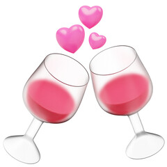 3D illustration of party. glasses wine