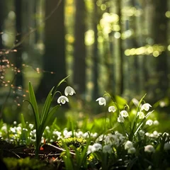 Foto op Canvas Lush spring forest in Czech Republic filled with blooming Leucojum vernum flowers, showcasing the beauty of nature in Europe. © Hasanul