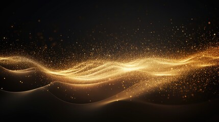 Fototapeta na wymiar Digital gold particles wave and light abstract background with shining dots stars