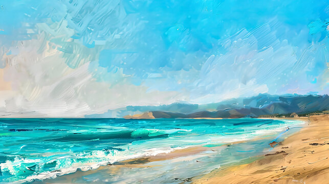 Vibrant beach landscape in impressionist style