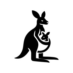 logo of a kangaroo carrying its child. black and white kangaroo vector logo
