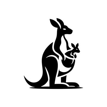 logo of a kangaroo carrying its child. black and white kangaroo vector logo