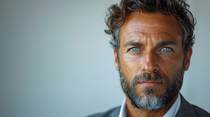 Obraz premium confident businessman with a beard, with a focused expression. on a blurred background