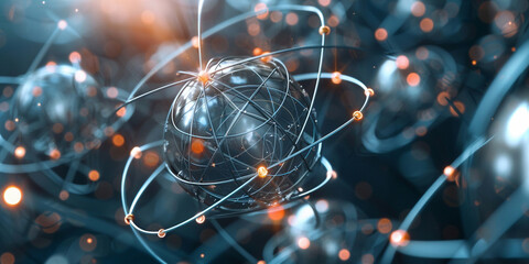 Nanotechnology, molecule and atom model image. mixed media .
 - obrazy, fototapety, plakaty